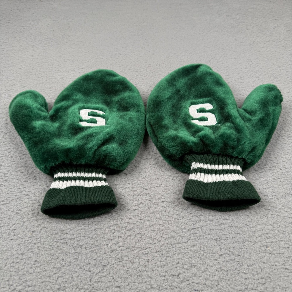 Michigan State Spartans Mittens Green Fuzzy Plush Fleece Lined NCAA Fan Gear - Picture 8 of 11